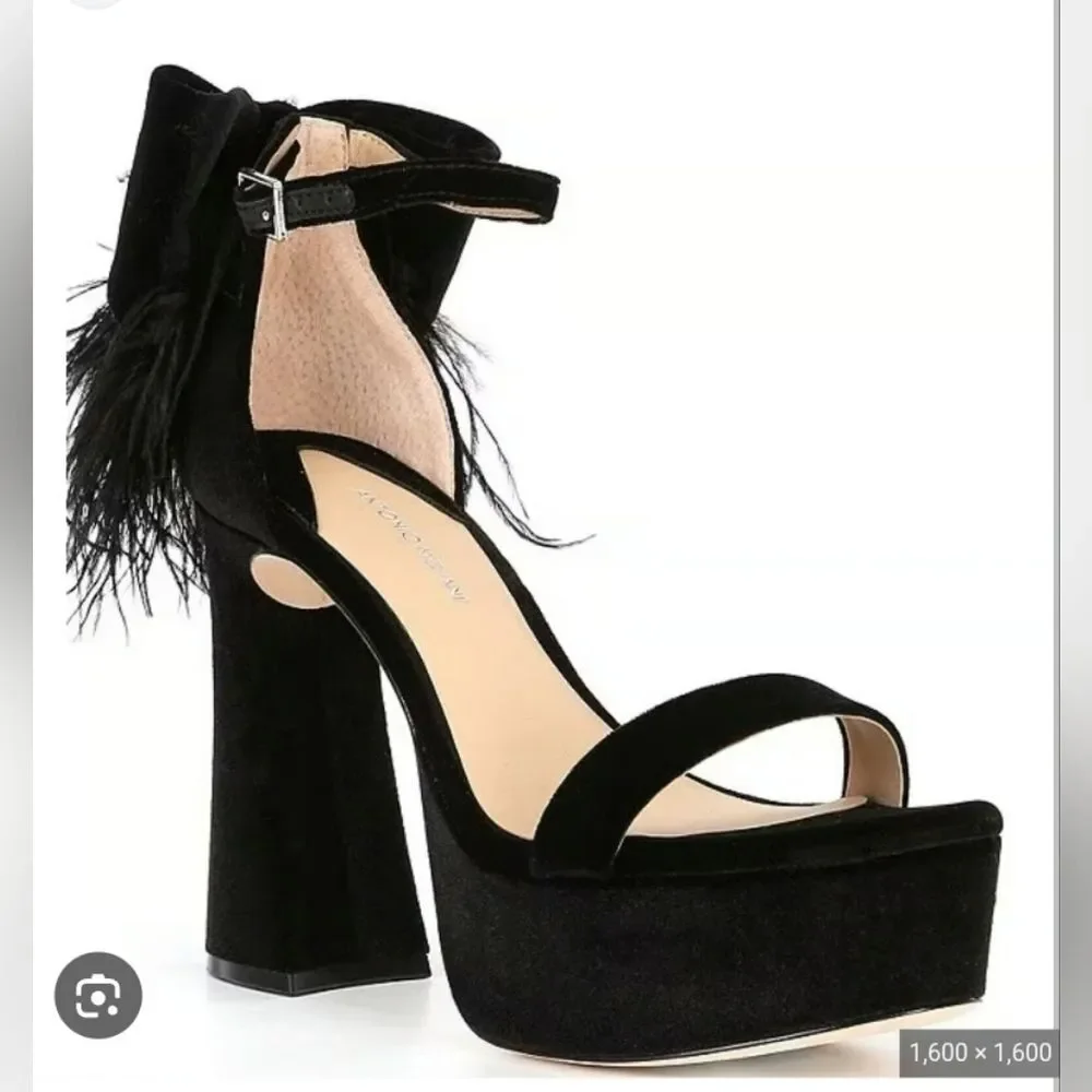 NEW Antonio Melani Black Velour Rhinestone Wings Feathered Platforms 7.5 8.5 9.5